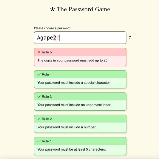 A screenshot of The Password Game, a captivating online gaming experience created by Neal Agarwal.