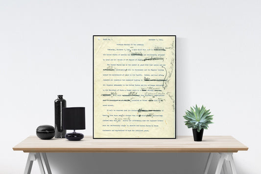 A Day Which Will Live In Infamy Original Draft | Franklin Delano Roosevelt | FDR | Attack On Pearl Harbor | World War 2 | Art Print